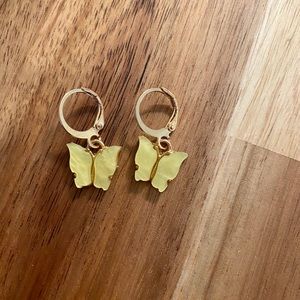 Beautiful gold acrylic yellow butterfly earrings
